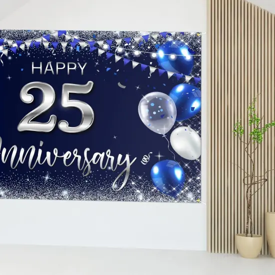 Happy 25th Anniversary Backdrop Banner Decor Navy Blue {3}