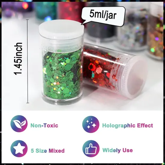 Holographic Chunky Glitter,12 Colors Assorted Craft Glitter Mixed 3mm Stars Glitter Shape Fine Glitter Powder,Bulk Chunky Nail Glitter Flake Sequin for Resin,Body Nail Art,Slime Tumbler Festival {4}