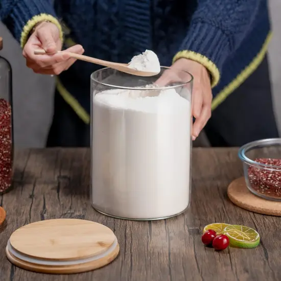 Glass Storage Jars,2 PACK -108oz/3200ml Clear Glass Food Storage Containers with Airtight Bamboo Lid Stackable Kitchen Canisters for Candy,Cookie,Rice,Sugar,Flour,Pasta,Nuts and Spice Jars {4}