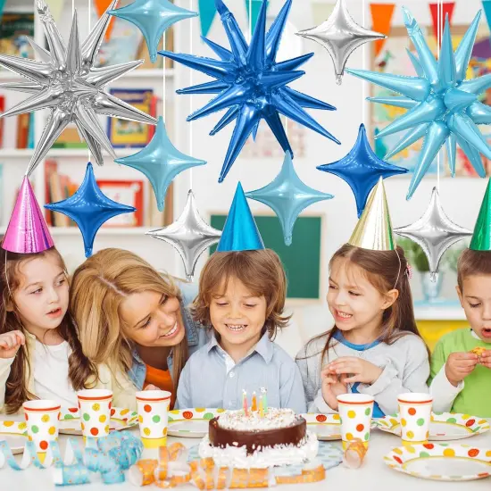 Blue Silver Star Balloons,Explosion Star Balloons Kit with 6Pcs 22Inch Cone Star Foil Balloons and 10Pcs 10Inch Four Pointed Star Balloons {5}
