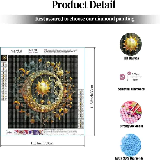 5D DIY Sun and Moon Diamond Painting Kits for Adults-Full Drill Round Diamond Art Kits for Beginners-Diamond Gem Painting Kits for Home Wall Decor Arts and Crafts for Adults {3}