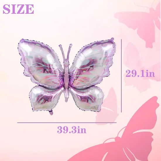 Purple Butterfly Foil Balloons 4 Pcs - Themed Birthday Party Supplies for Baby Shower, Wedding Decoration {2}