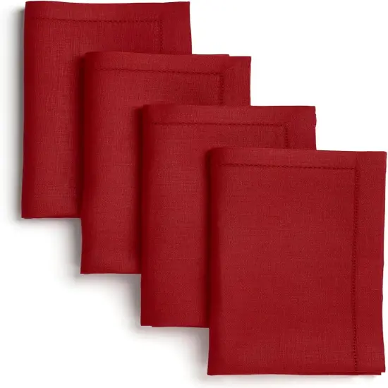 Linen Dinner Napkins 20 x 20 Inch - 100% Pure Linen Red Napkins Set of 4 - Classic Hemstitch - Washable Red Cloth Napkins for Easter {1}