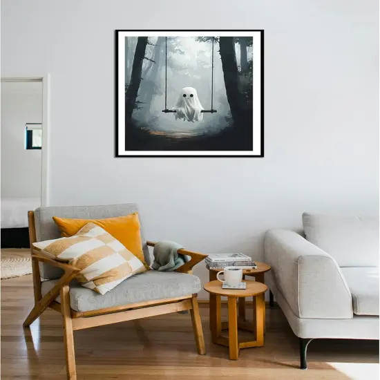 Ghost Sitting on Swing Paint by Numbers Kit for Adult, Halloween Paint by Number, Misty Forest Landscape Easy Acrylic DIY Oil Painting on Canvas for Gift Home Wall Decor(16x20inch, No Frame) {4}