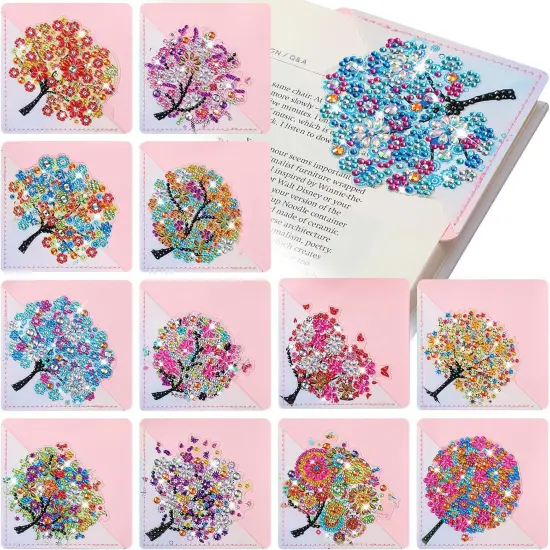 12 Pcs 5D Diamond Painting Corner Bookmark Kits(Tree Style) {1}