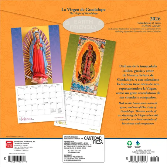 La Virgen de Guadalupe | 2026 12 x 24 Inch (Hanging) Monthly Square Wall Calendar | English/Spanish Bilingual | Plastic-Free {2}