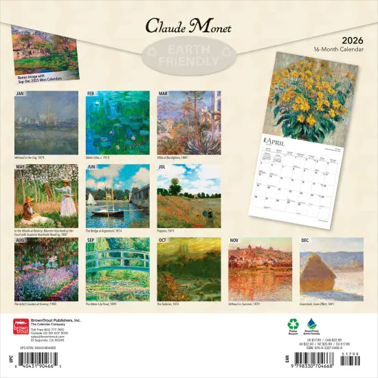Claude Monet | 2026 12 x 24 Inch (Hanging) Monthly Square Wall Calendar | Foil Stamped Cover | Plastic-Free {2}