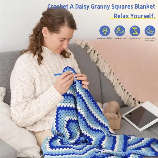 Granny Square Crochet Kits for Adults Learn to Crocheting Blanket Kit {4}