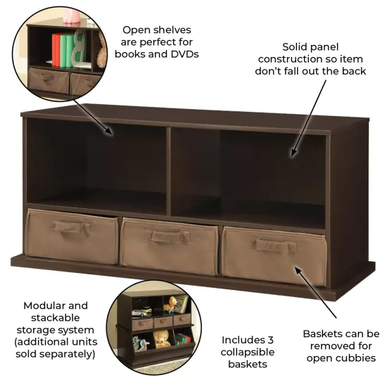 Badger Basket Stackable Shelf Storage Cubby with Three Baskets Espresso {3}