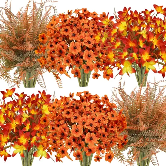 64Pcs Fall Flowers Outdoor Faux Fall Flowers {1}