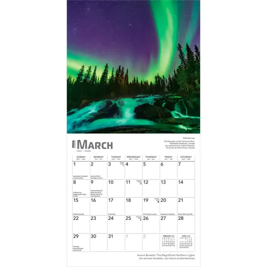 Aurora Borealis | 2026 7 x 14 Inch (Hanging) Monthly Mini Wall Calendar | English/French Bilingual {3}