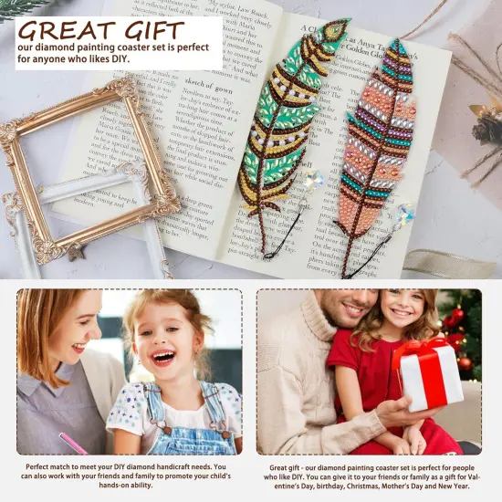 6 Pieces DIY Diamond Painting Feather Bookmarks {5}