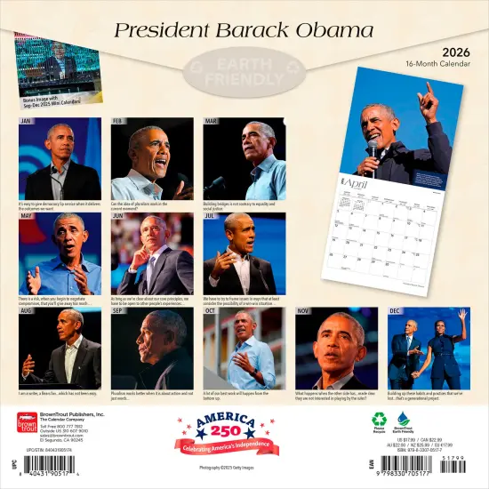 President Barack Obama | 2026 12 x 24 Inch (Hanging) Monthly Square Wall Calendar | Plastic-Free {2}