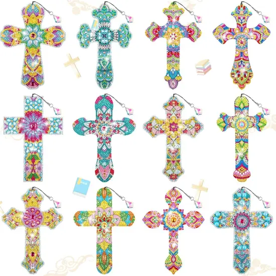 12 Pcs Cross 5D Diamond Painting Bookmarks Rhinestone Kits {1}