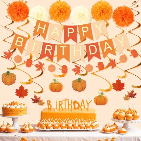 Fall Autumn Happy Birthday Banner and Hanging Decorations {3}