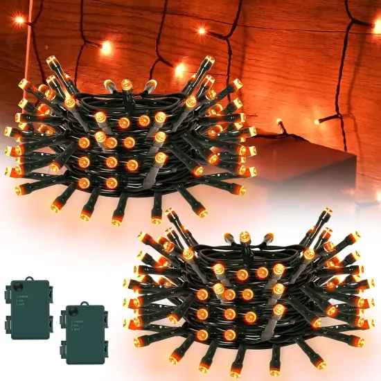 Halloween Orange String Lights - Battery Operated - 16.4Ft, 50LED {1}
