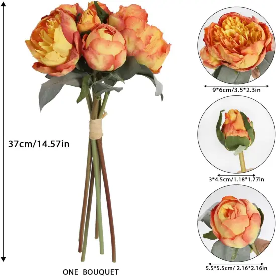 2 Bouquets Vintage Silk Peonies Flowers - 14 Heads (Orange) {3}
