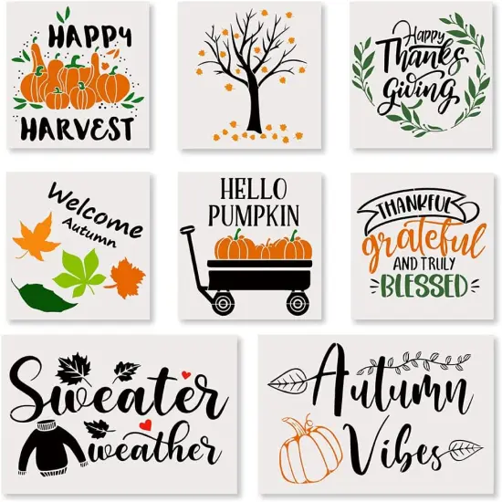 8PCS Fall Stencil Set for Painting on Wood Crafts {2}