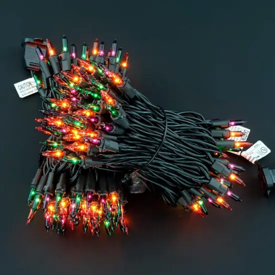 Pack of 200 Orange Green & Purple Halloween Lights with Black Wire {5}