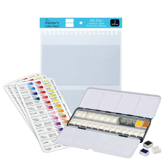 New York Central Watercolor Palette - 24 Empty Half Pans Boxes and Palette with 10 Watercolor Swatch Cards and 2 Swatch Card Sleeves {3}