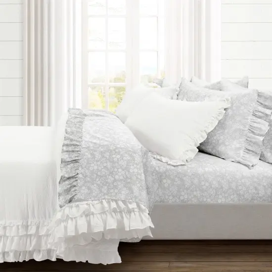 Soft Fabric 6-Piece Ruffle Floral Bedding Sheet Set Polyester {2}