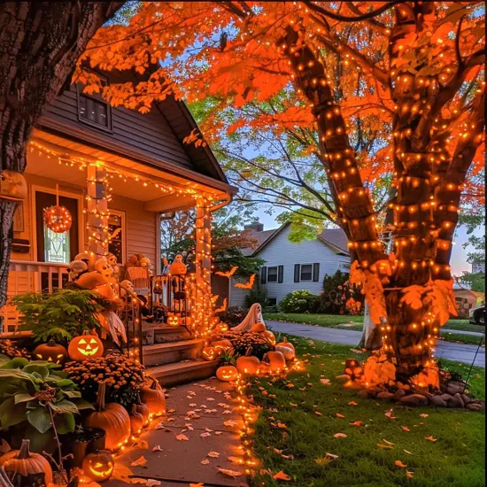 91.5ft Orange Halloween Lights Outdoor Waterproof {3}