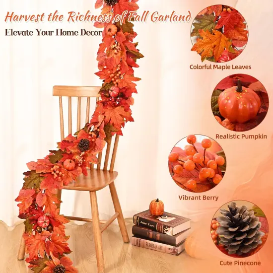 1 Pack 5.9 FT Fall Garland with Maple Leaves Pumpkins {4}