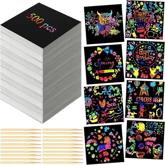 Scratch Cards Rainbow Note Scratch Pads with 20 Bamboo Stylus for People Paper DIY {1}