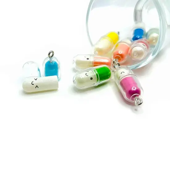 Mixed Kawaii Happy Pill Wish Capsule Charms, 10x28mm {1}