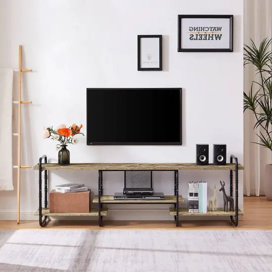 Large Modern Engineered Wood TV Stand with Metal Frame and 4 Storage Shelves for TVs Up to 75 Inch Grey {2}