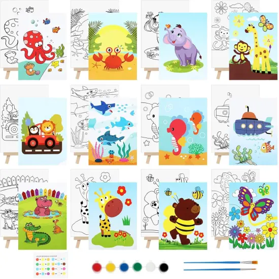 12 Sets Pre Drawn Canvas to Paint Kid Adult(Vivid Style) {1}