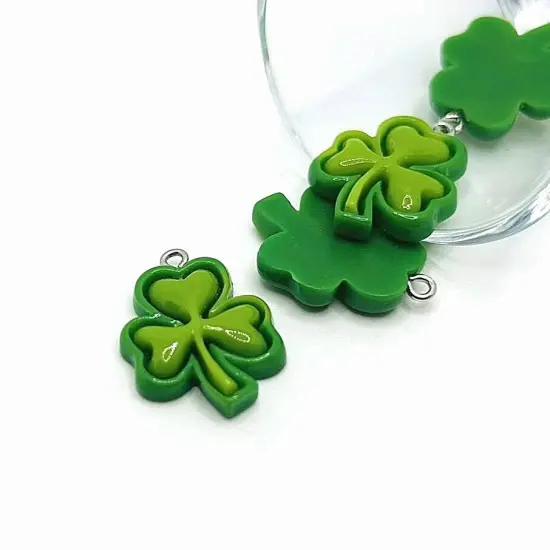 St. Patrick's Day Green Resin Four-Leaf Clover, 26x22mm {1}