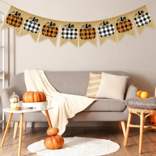 Fall Pumpkin Plaid Banner - White Black Plaid {3}