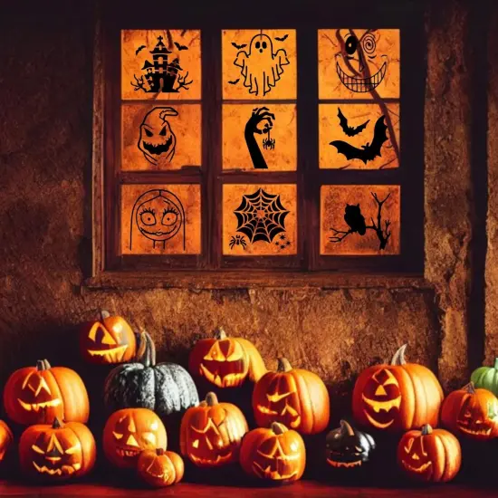 48 PCS Halloween Stencils Reusable, Ghost Bat Witch Spider Pumpkin Stencils {5}