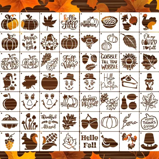 56pcs - Pumpkin Stencil Autumn Leaf ,3inch Fall Stencils for Painting on Wood {1}