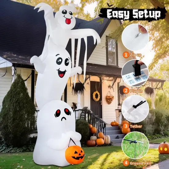9.8 FT High Halloween Inflatable Overlap Ghost Outdoor Decorations (Three Ghosts) {5}