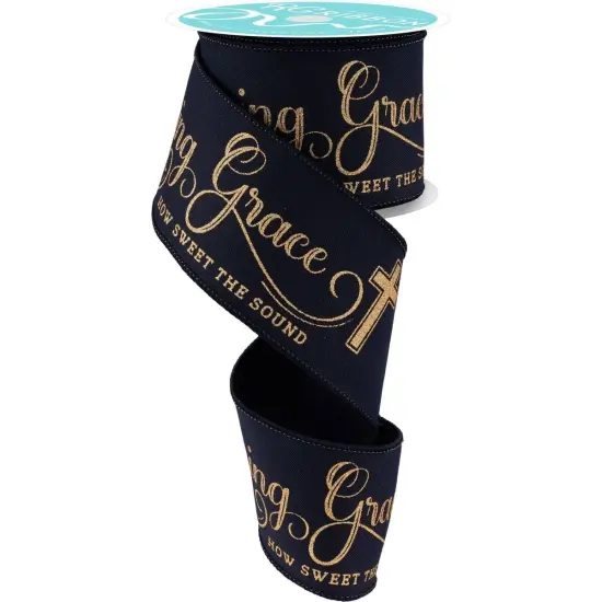 2.5" Amazing Grace Ribbon: Black & Gold (10 Yards) {1}