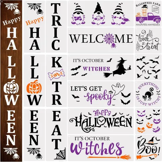 18pcs Halloween Stencils for Painting on Wood Reusable (Polyethylene Terephthalate) {1}