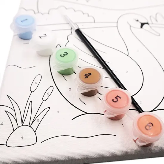 Angels Craft Paint by Number Canvas Set - Lily Pond Swan | Includes: 1 Pre-printed Canvas, 6 Acrylic Paint pots, 1 Artist Brush {4}