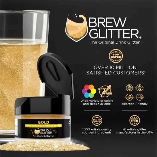 Brew Glitter - Gold Edible Drink Glitter (4g, x1 Flip-Cap Jar) for Beer, Cocktails and Beverages {2}
