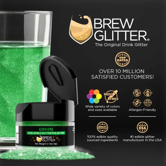 Brew Glitter - Green Edible Drink Glitter (4g, x1 Flip-Cap Jar) for Beer, Cocktails and Beverages {2}
