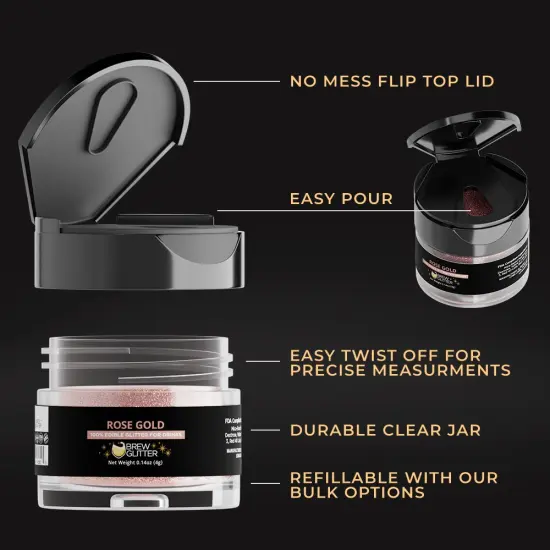 Brew Glitter - Rose Gold Edible Drink Glitter (4g, x1 Flip-Cap Jar) for Beer, Cocktails and Beverages {5}