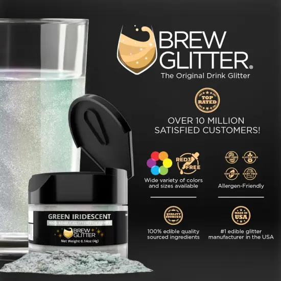 Brew Glitter - Green Iridescent Edible Drink Glitter (4g, x1 Flip-Cap Jar) for Beer, Cocktails and Beverages {2}