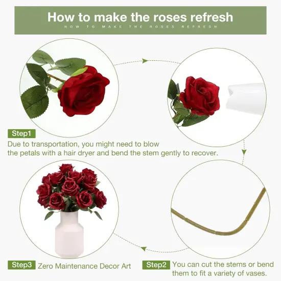30 Pcs Rose Artificial Flowers in Bulk Real Touch Long Stem Silk Roses Bouquets Realistic {2}