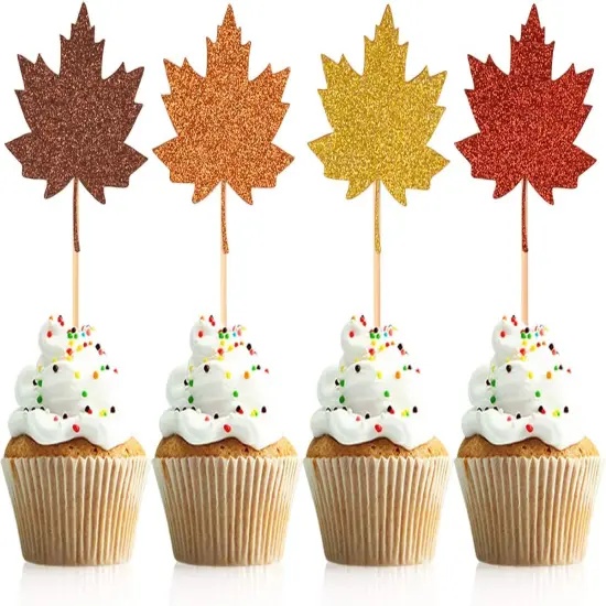 Glitter Maple Leaf Cupcake Topper {1}