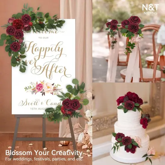 50Pcs Artificial Flowers Dark Red Roses Perfect DIY Wedding Bouquets {3}