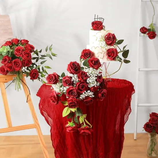 Realistic Fake Flowers Bulk Long Stem Silk Faux Roses Bouquet for Wedding {6}