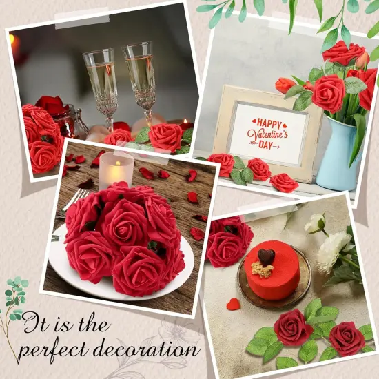 12pcs Rose Artificial Flowers, Fake Rose Silk Flower Bouquet {1}