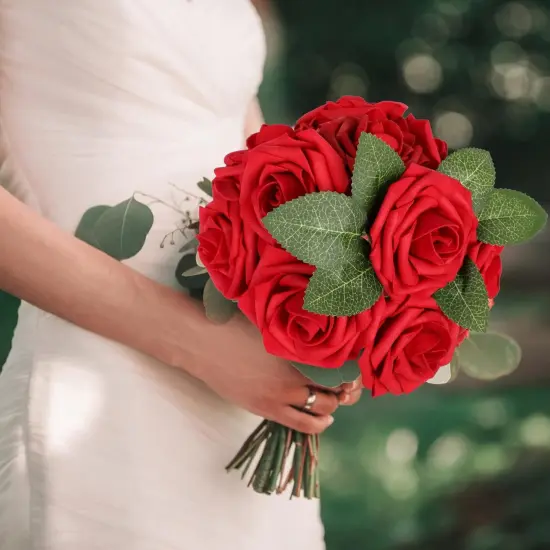 100pcs Artificial Flowers Dark Red Rose Bouquets {2}