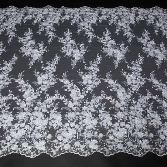 1 Yard Exquisite Embroidered Tulle Lace with Applique and 3D Design Fabric 52" Wide Ivory {5}